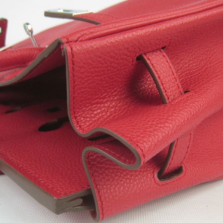 Hermes Birkin 35Cm Cattle Skin Stripe Handbags Red Silver